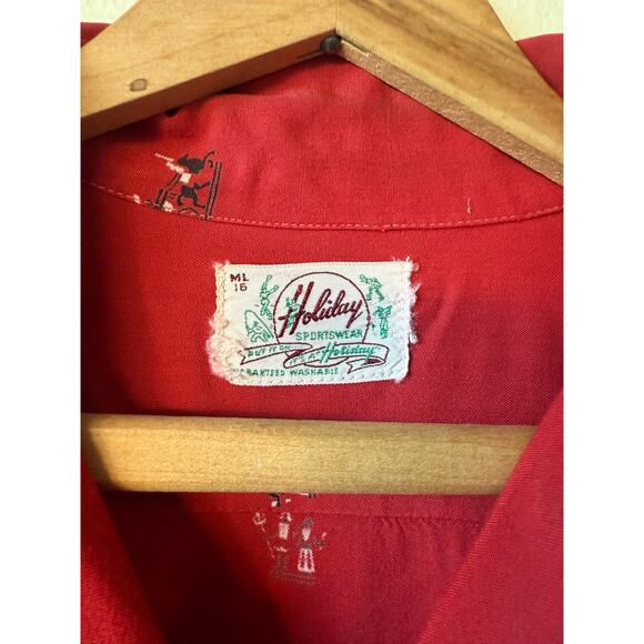 VTG 1940s/50s Holiday Sportswear Red Pilgrim Print Button Up Shirt Size Small - Picture 4 of 9